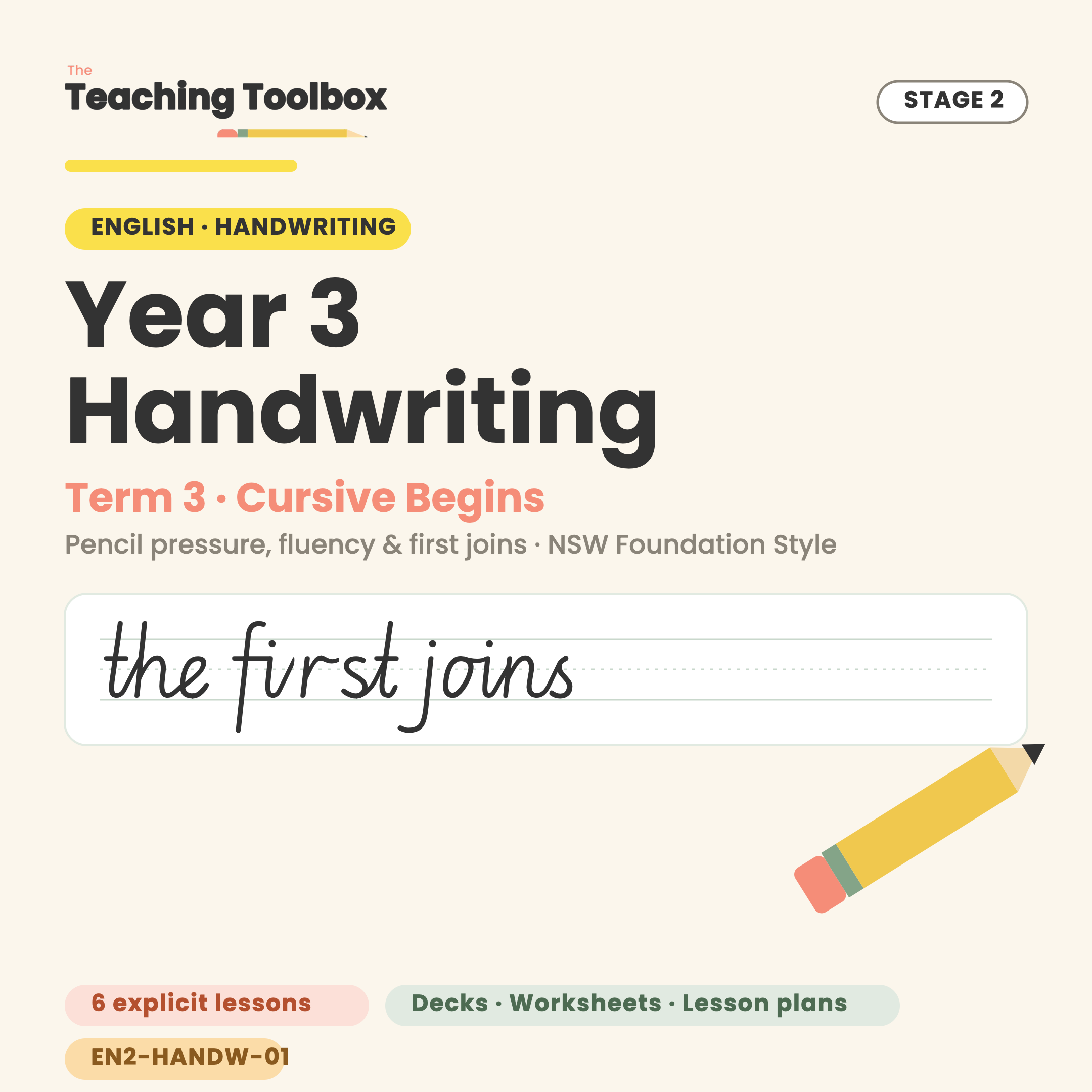 Cursive Begins — Pressure, Fluency & Diagonal Joins — HANDW-Y3T3 cover