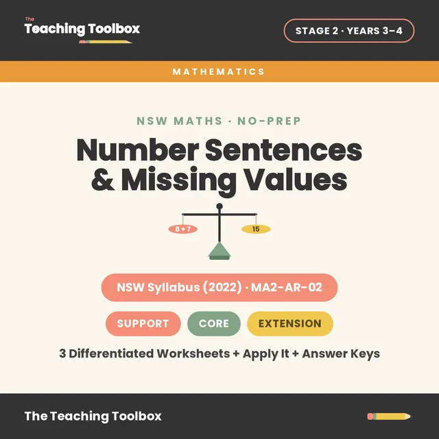 Number Sentences & Missing Values — MA2-AR-02 cover