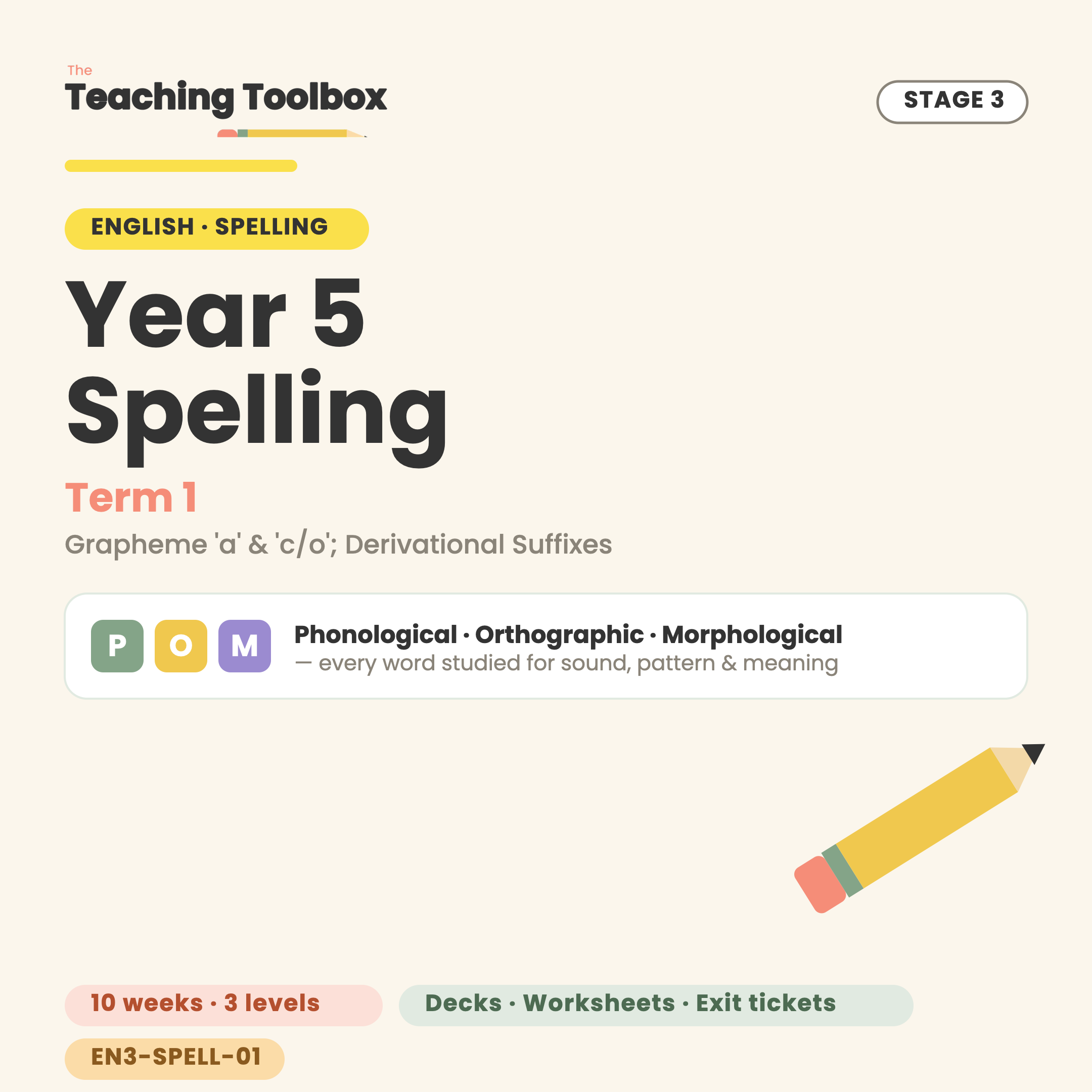 Grapheme 'a' & 'c/o'; Derivational Suffixes — SPELL-Y5T1 cover
