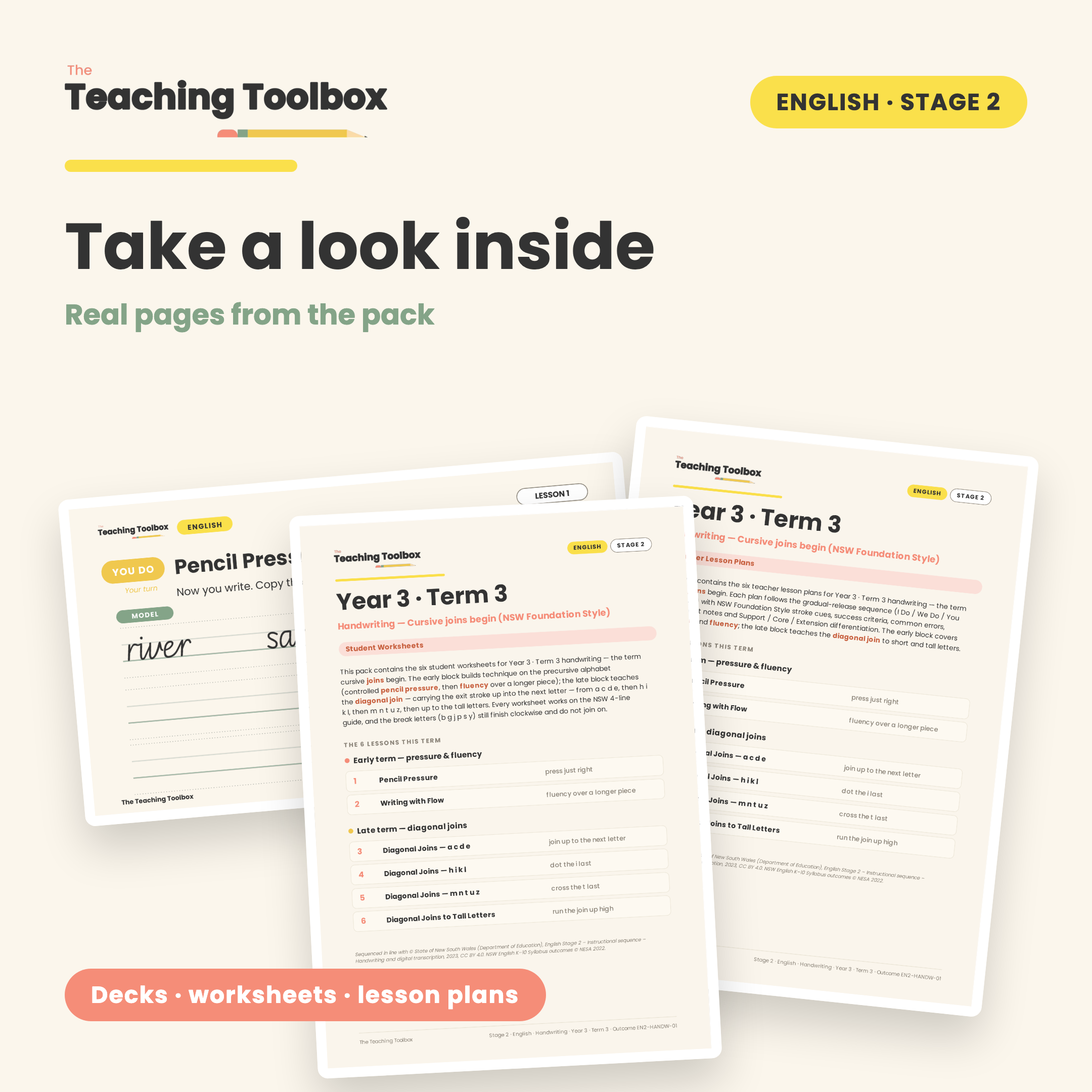 Cursive Begins — Pressure, Fluency & Diagonal Joins — Look inside