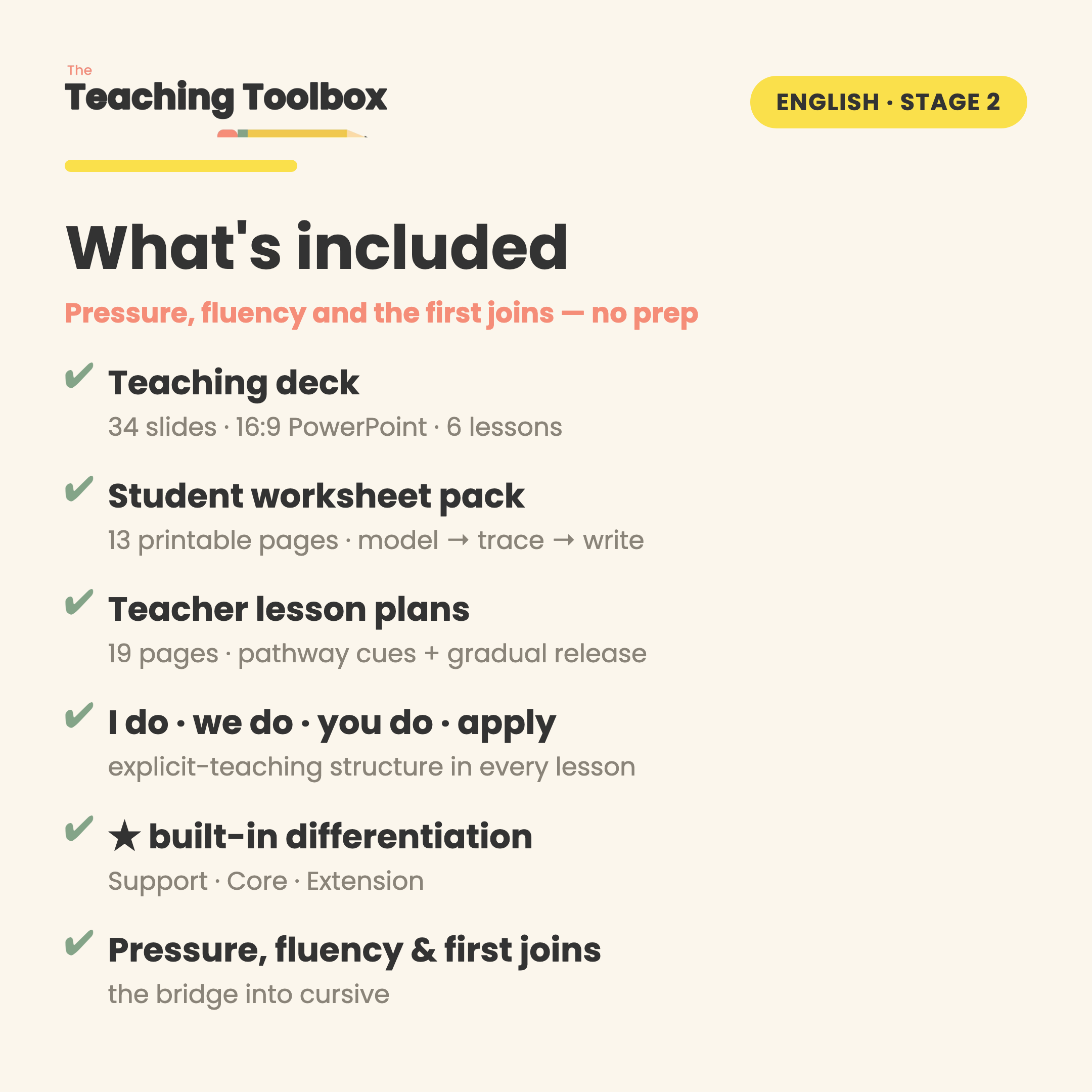 Cursive Begins — Pressure, Fluency & Diagonal Joins — What's included