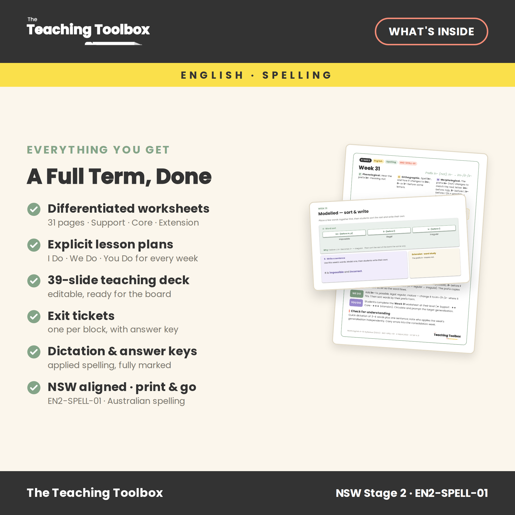 Prefixes, Homophones & Plurals — What's included